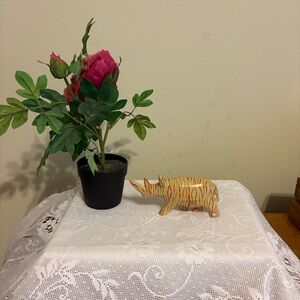 Cream  Soapstone with Orange striped Rhinoceros Figurine